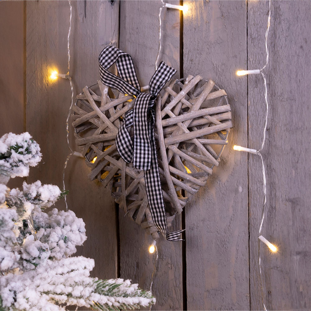 St Helens Light Grey Wicker Heart Christmas Decoration Image 2
