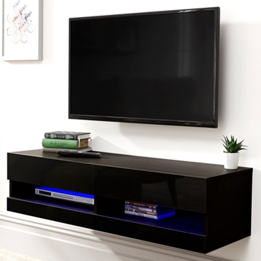 GFW Galicia Black Small Wall TV Unit with LED Image 1