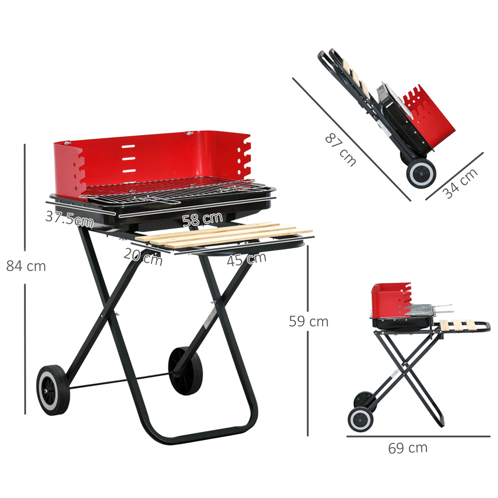 Outsunny Foldable Charcoal Trolley BBQ Grill Image 5