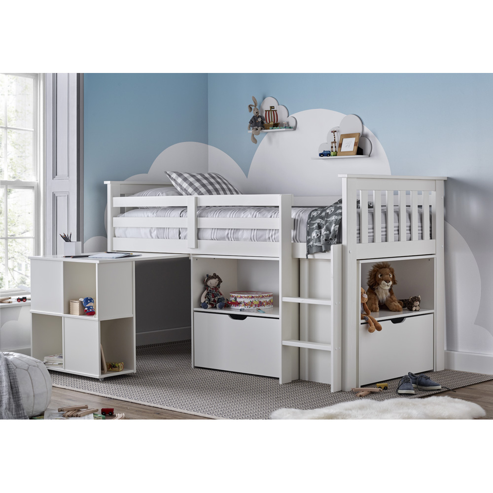 Milo Single White Sleep Station Desk Storage Bed and Memory Foam Mattress Image 2