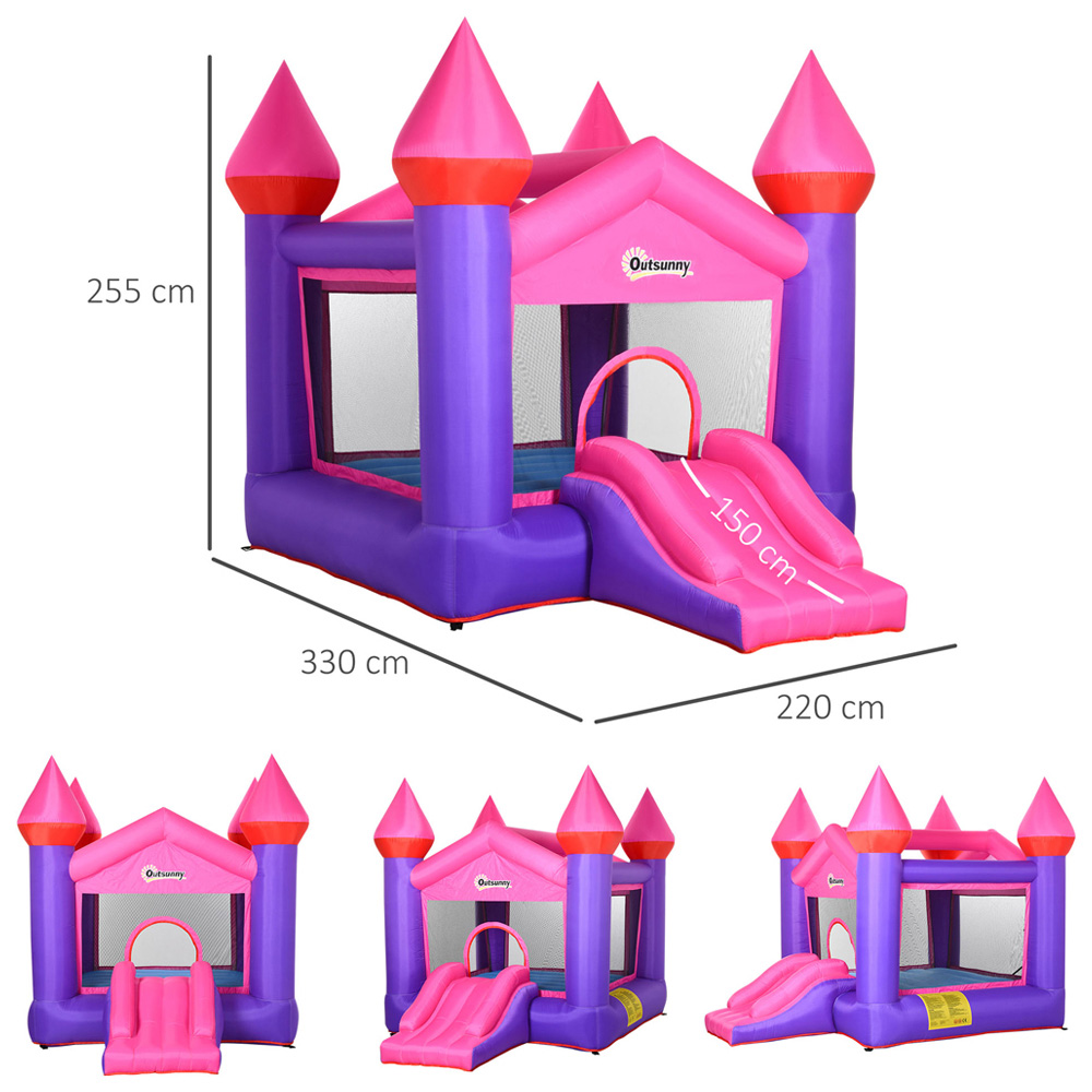 Outsunny Kids Pink Bouncy Castle and Inflator Image 5