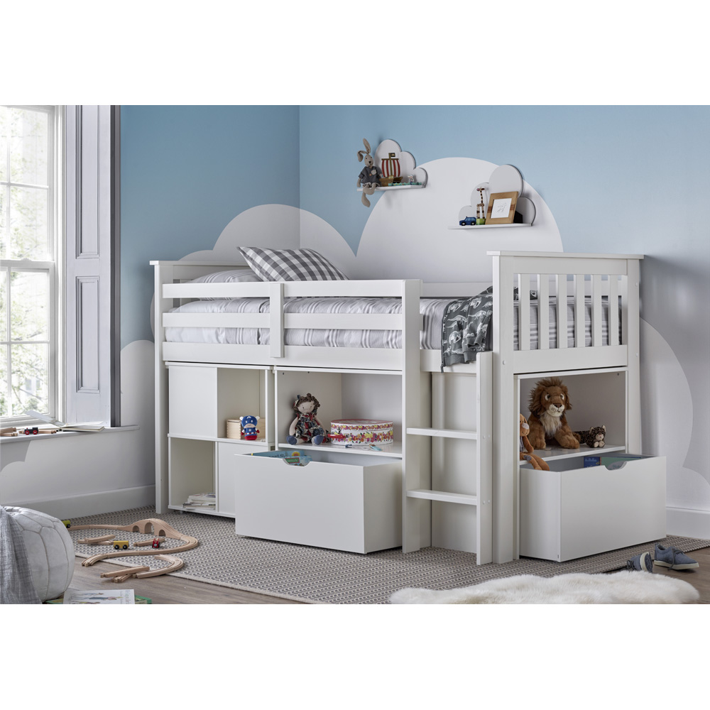 Milo Single White Sleep Station Desk Storage Bed and Memory Foam Mattress Image 3
