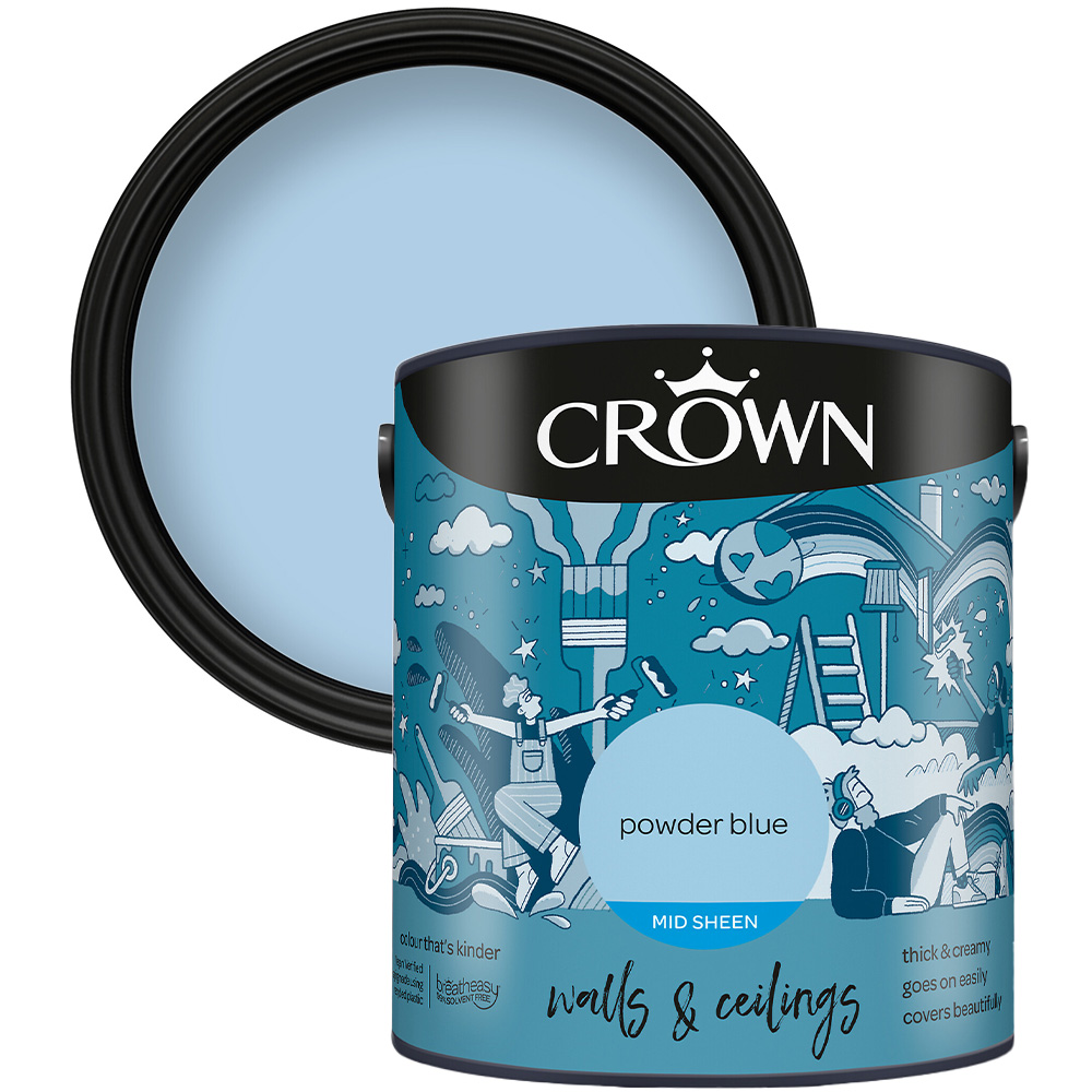 Crown Walls & Ceilings Powder Blue Mid Sheen Emulsion Paint 2.5L Image 1