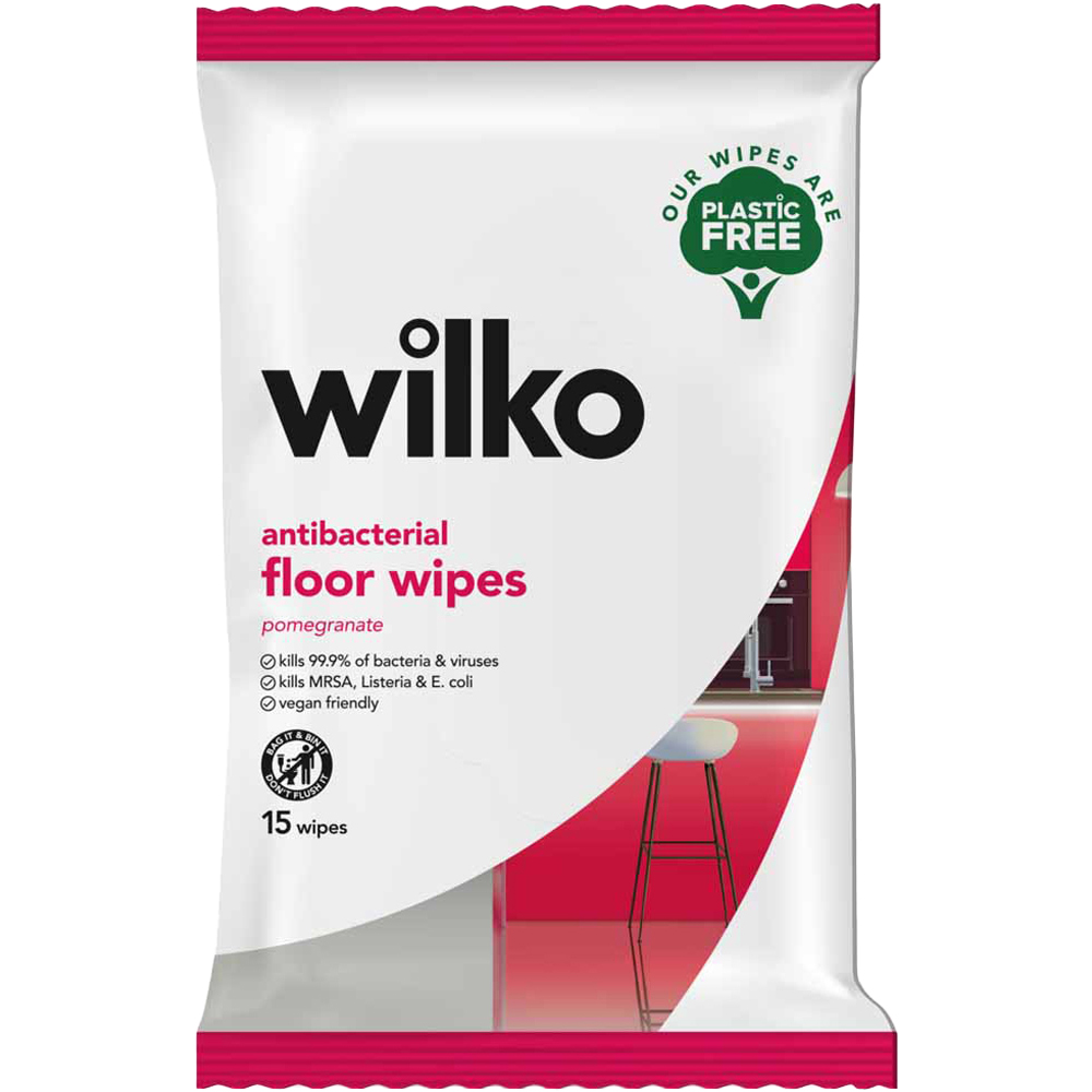 Wilko Plastic Free Antibacterial Pomegranate Floor Wipes 15 Pack Image 1