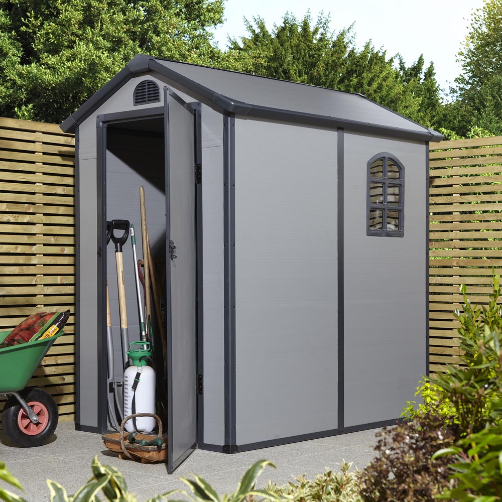 Rowlinson 4 x 6ft Light Grey Airevale Plastic Garden Shed Image 6