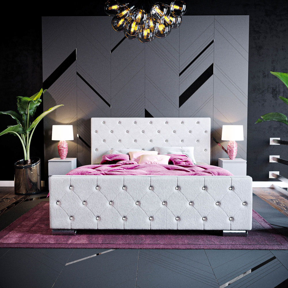 Vida Designs Arabella King Size Light Grey Velvet Bed Frame Image 7