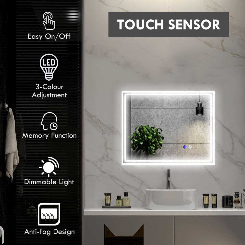 Portland Smart Touch LED Bathroom Wall Mirror 70 x 90cm Image 4