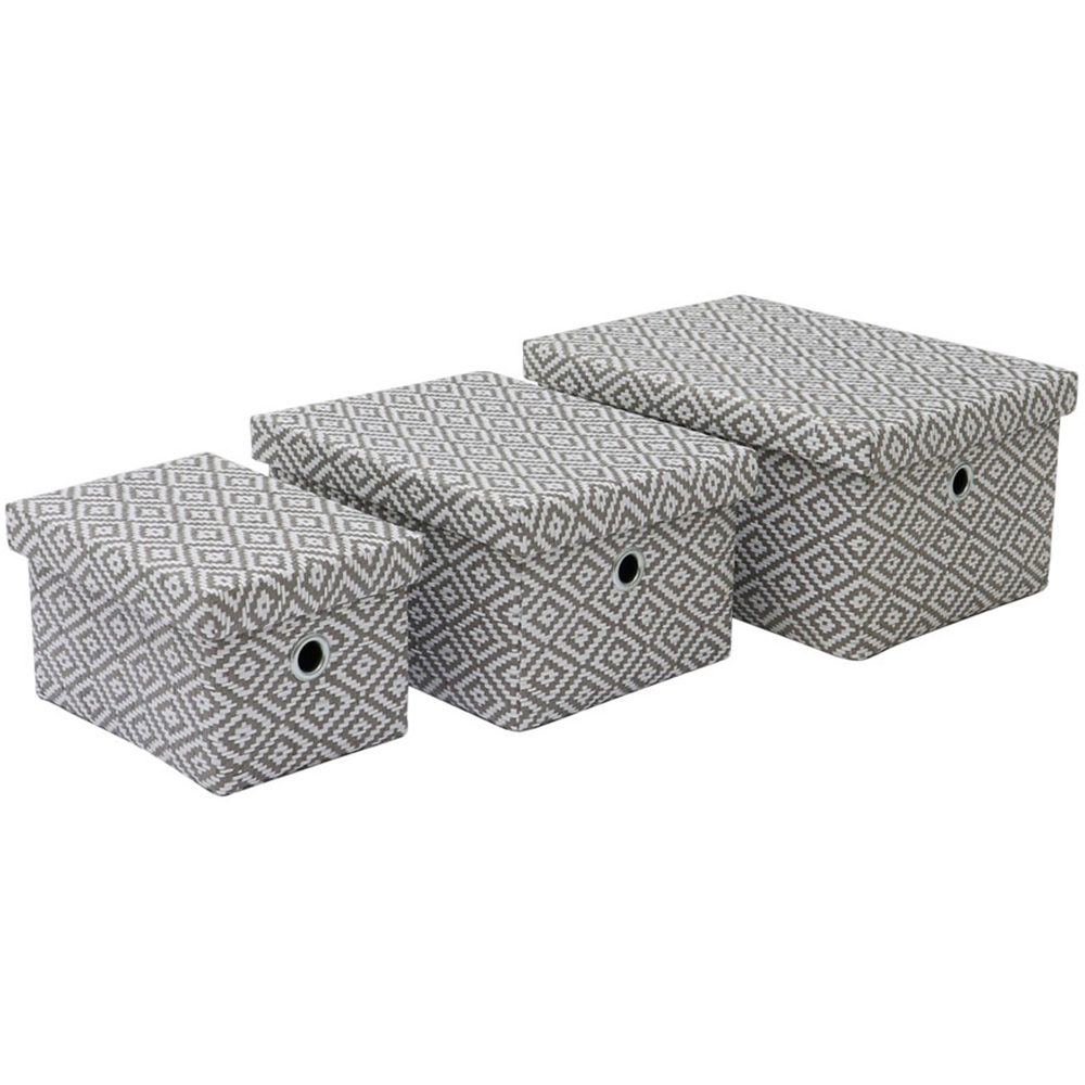 JVL Argyle Grey Rectangular Paper Storage Boxes with Lids Set of 3 Image 3