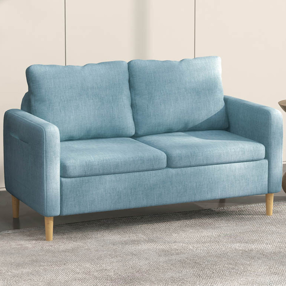 Portland 2 Seater Blue Linen Look Sofa Image 1