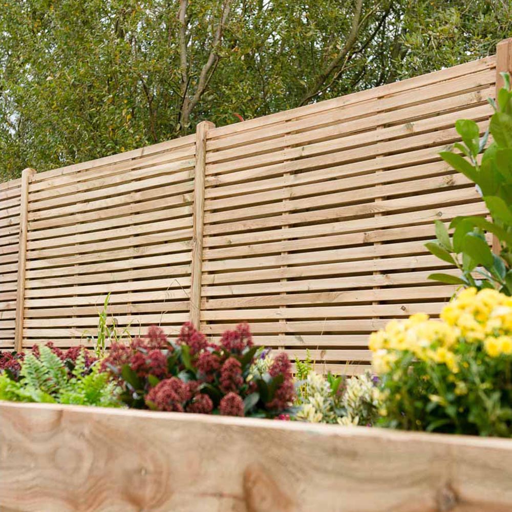 Forest Garden Contemporary Double Slatted 1.8m x 1.8m Pressure Treated Fence Panel Image 1