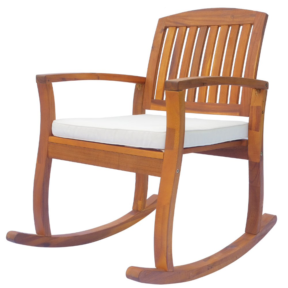 Outsunny Teak Acacia Wood Rocking Chair with Cushion Image 2