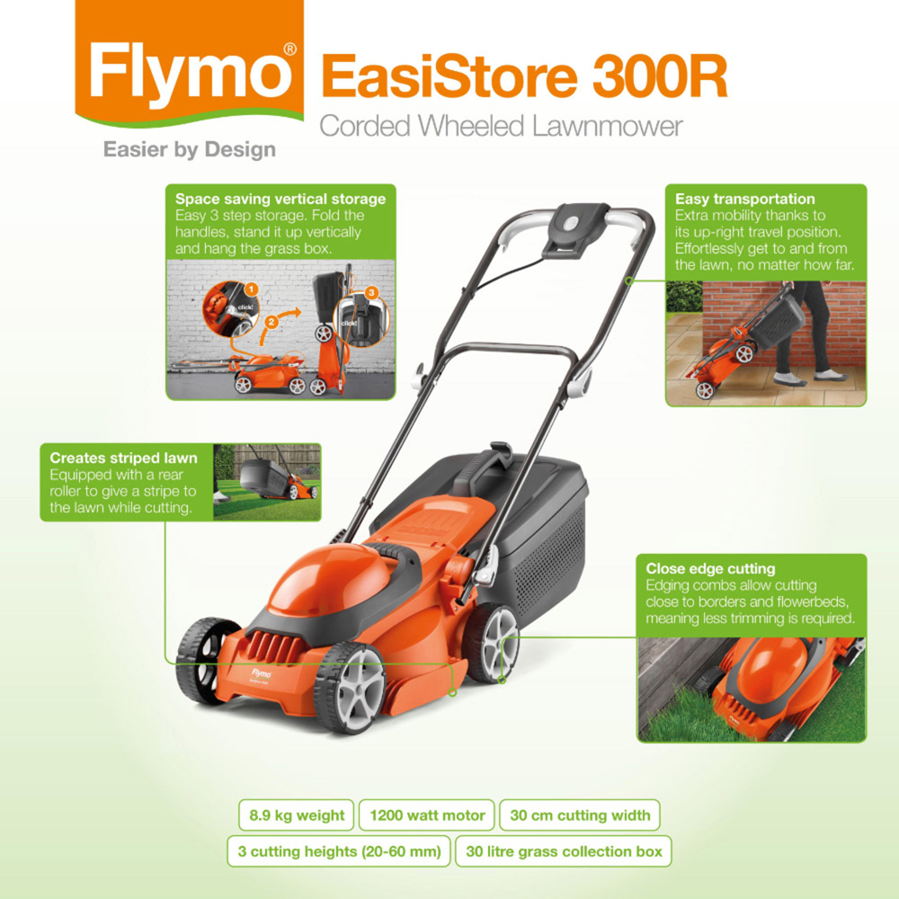 Flymo 9679873-01 1200W EasiStore 300R 30cm Corded Wheel Electric Lawn Mower Image 5