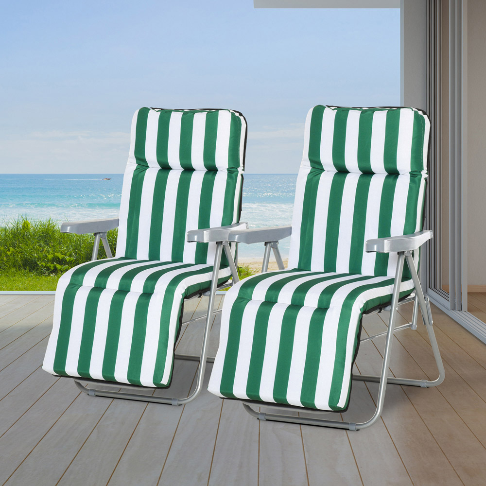 Outsunny Set of 2 Green and White Folding Recliner Chair Image 7