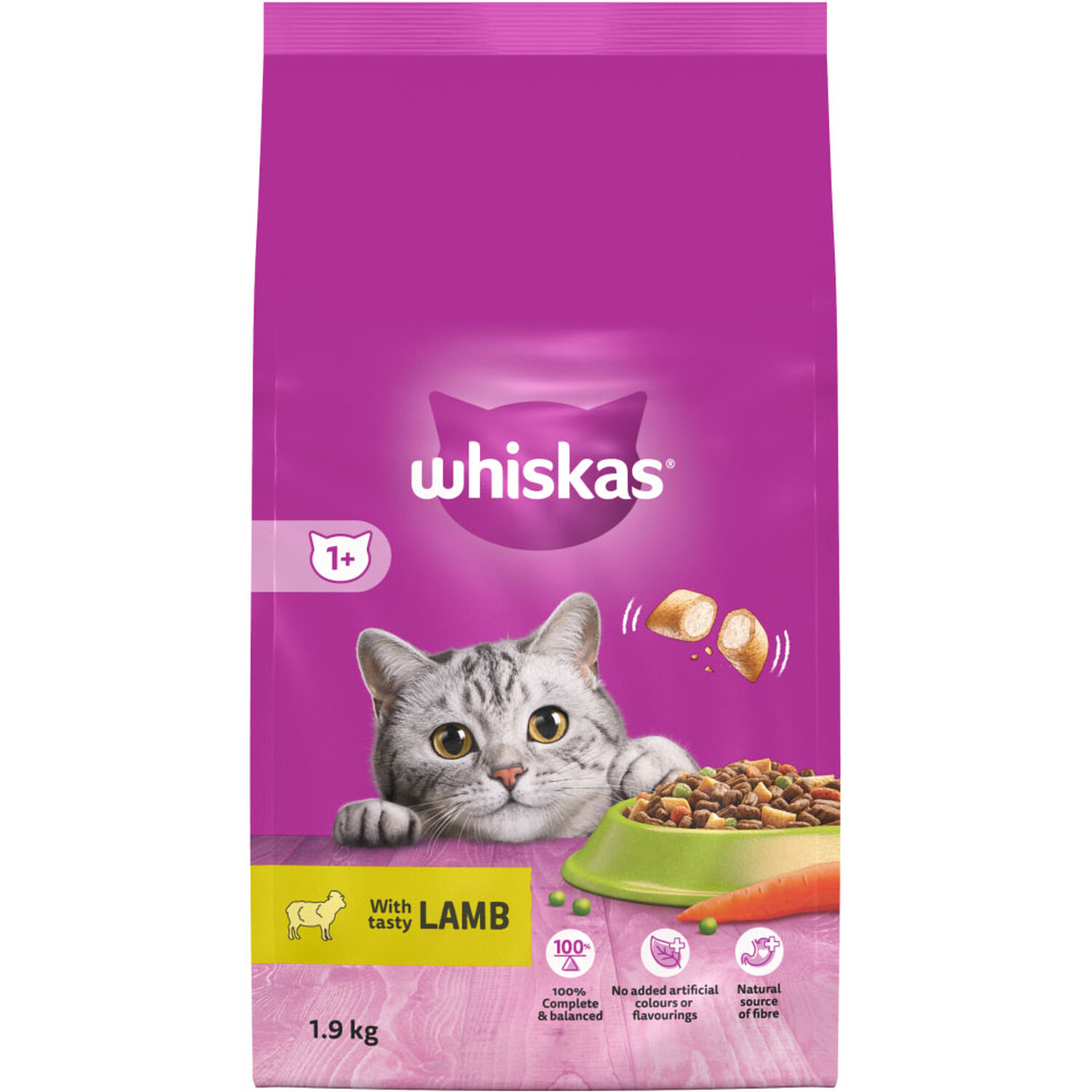 Whiskas Complete 1 Plus Dry Cat Food with Tasty Lamb 1.9kg Image 1