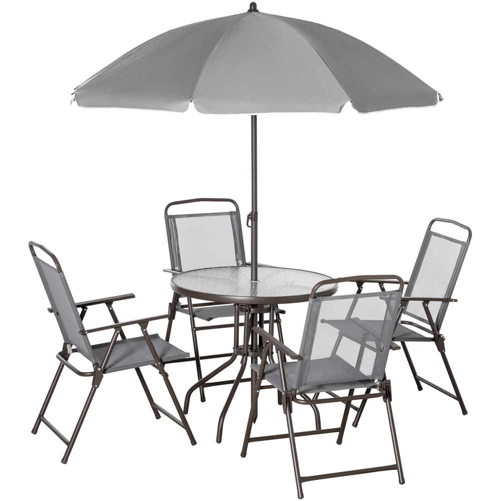 Outsunny 4 Seater Grey Garden Dining Set with Umbrella Image 2