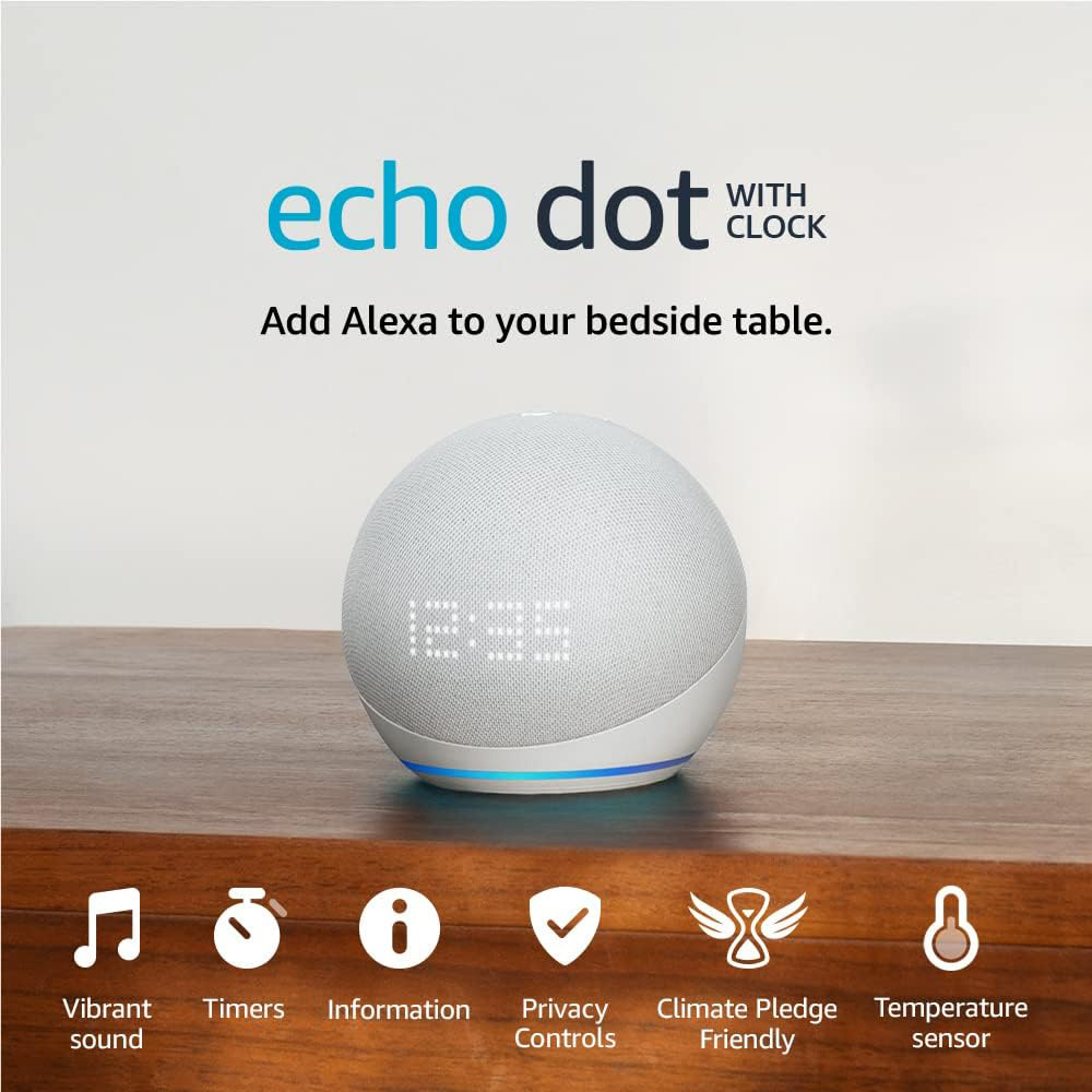 Amazon Echo Dot Smart Speaker with Clock White Image 2