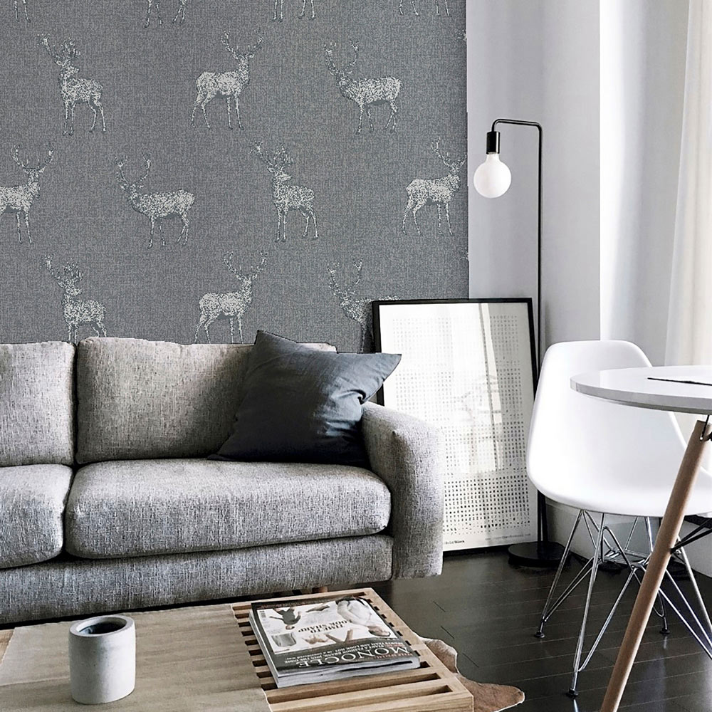 Arthouse Heritage Stag Grey and Silver Wallpaper Image 3