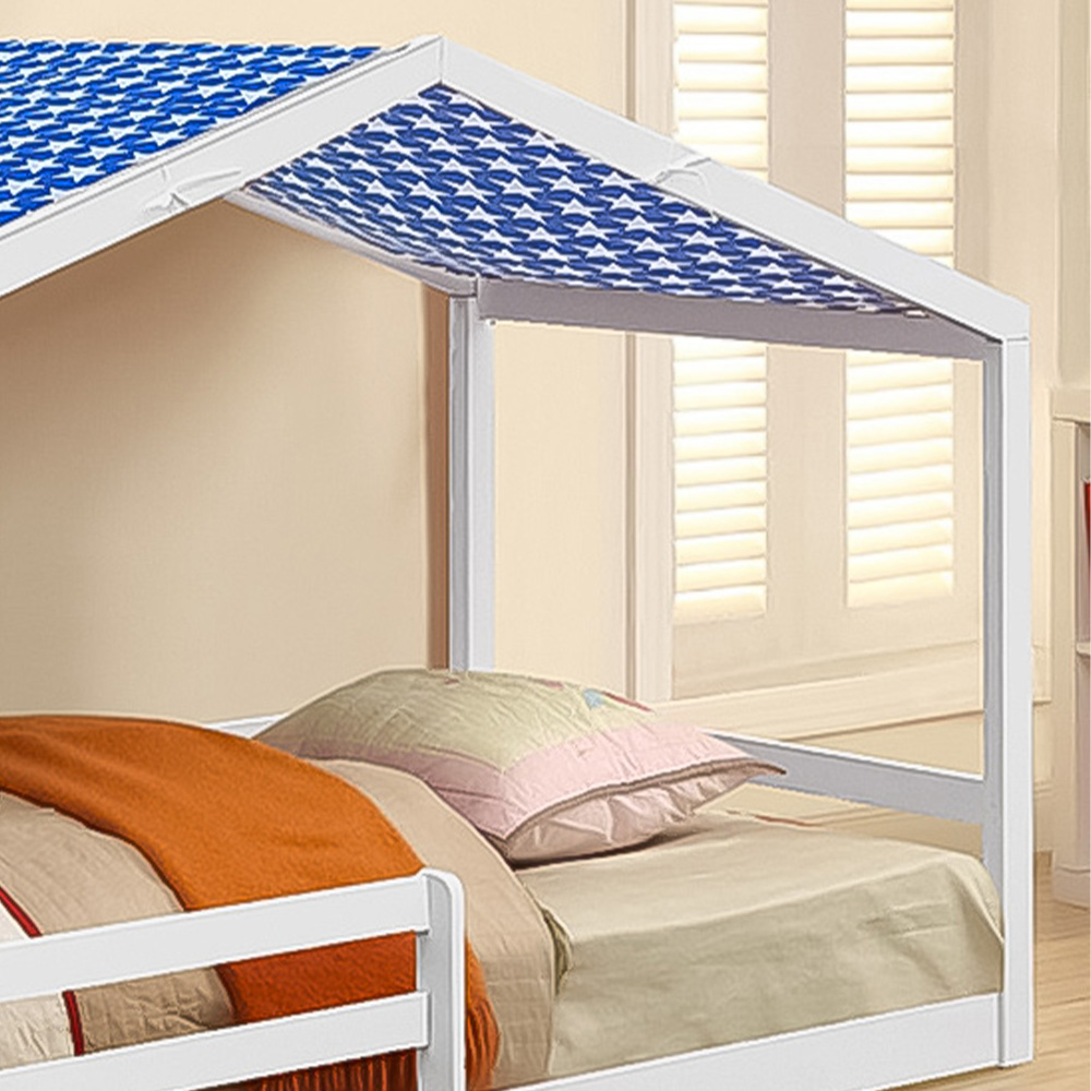 Brooklyn Single White Wooden House Style Bed with Blue Tent Image 2