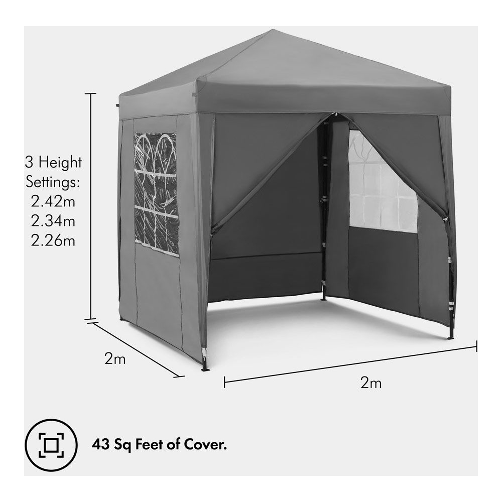 VonHaus 2 x 2m Grey Pop-up Gazebo with Removable Side Panel Image 8