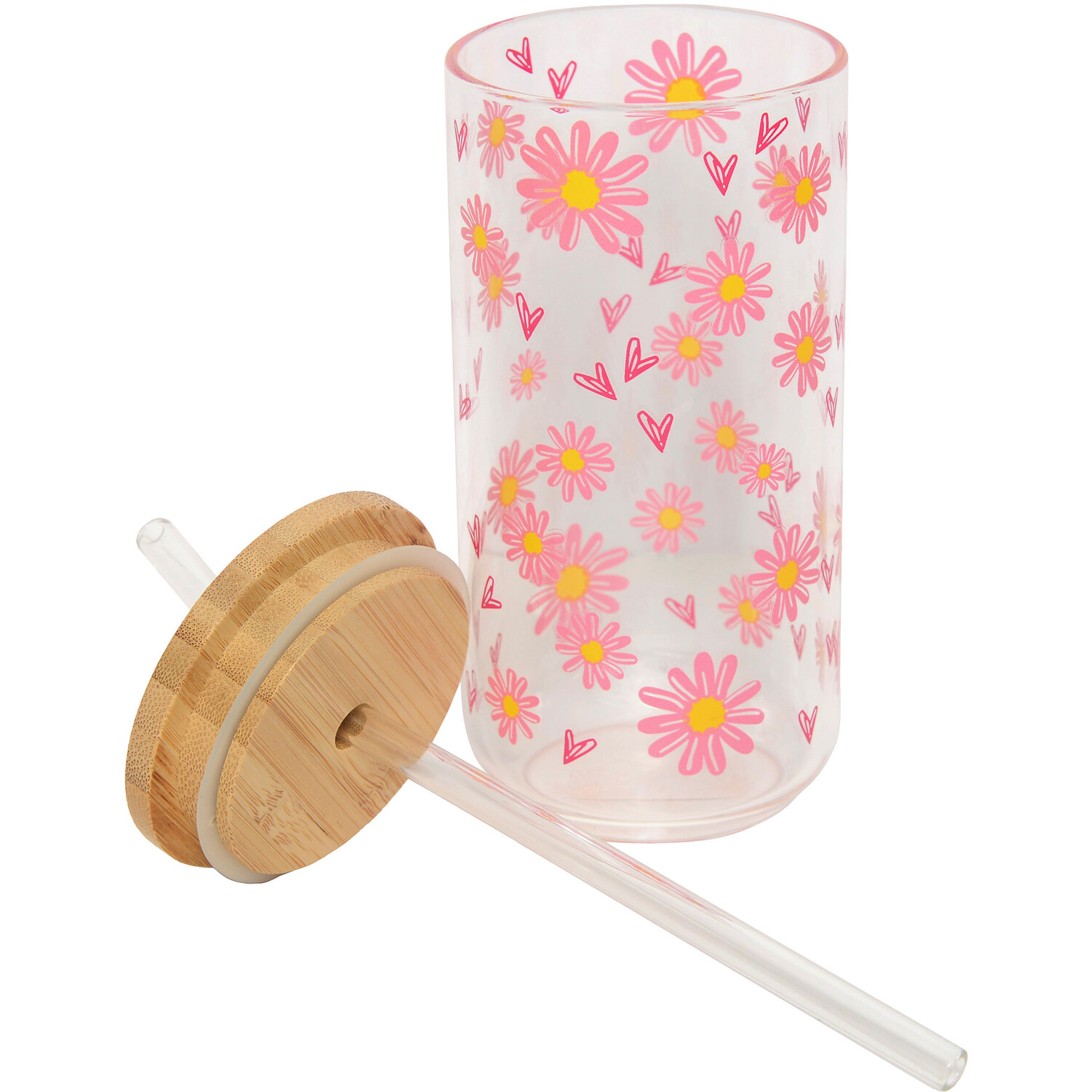 Daisy Daze Glass Drinking jar - Pink Image 3
