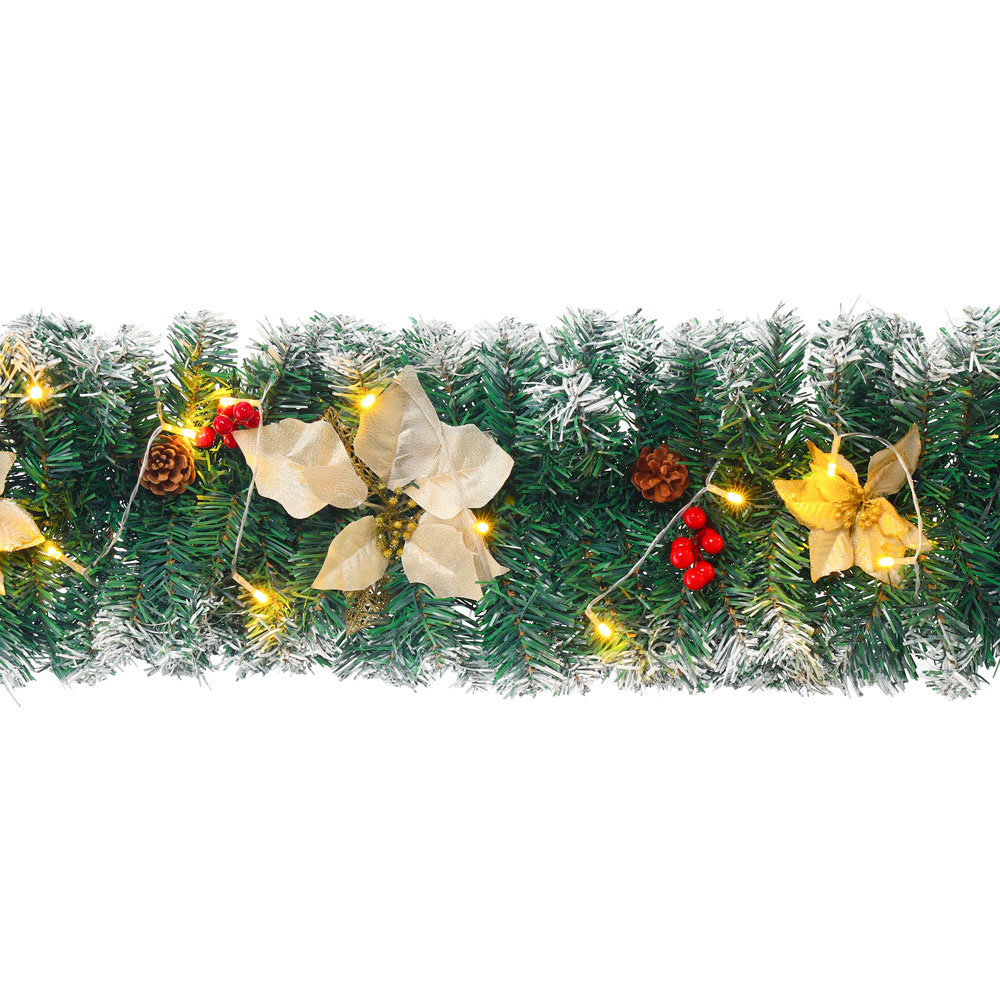 Living and Home Spruce White Poinsettia Christmas Garland 270cm Image 3