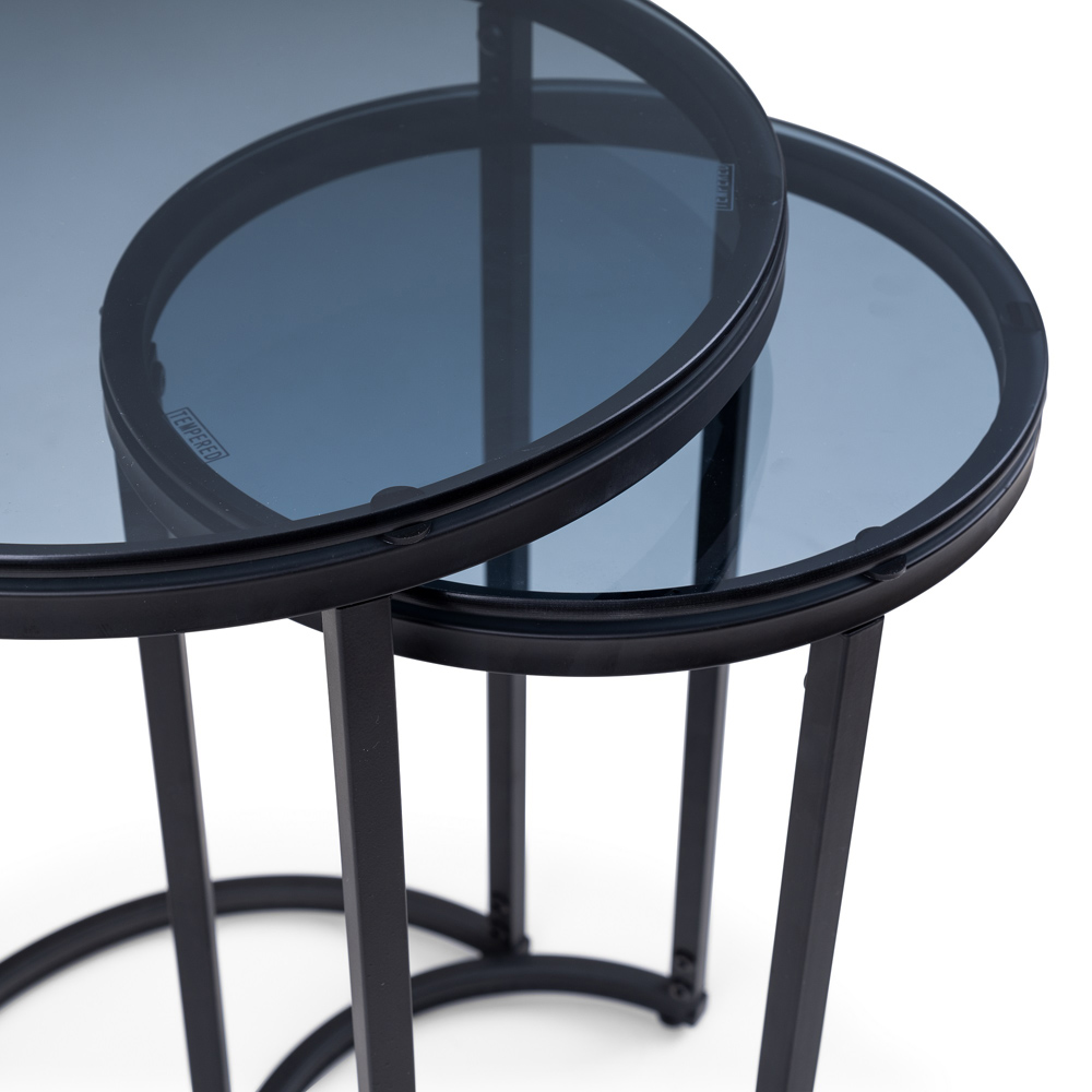 Julian Bowen Chicago Smoked Glass Round Nest of Side Tables Set of 2 Image 6