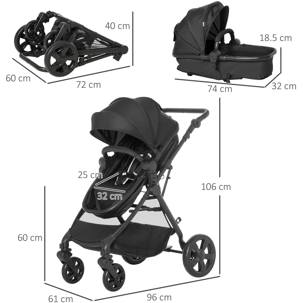 Portland Black Baby Pushchair Stroller Image 3