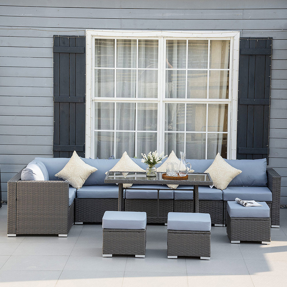 Outsunny 9 Seater Rattan Dining Sofa Set Grey Image 1