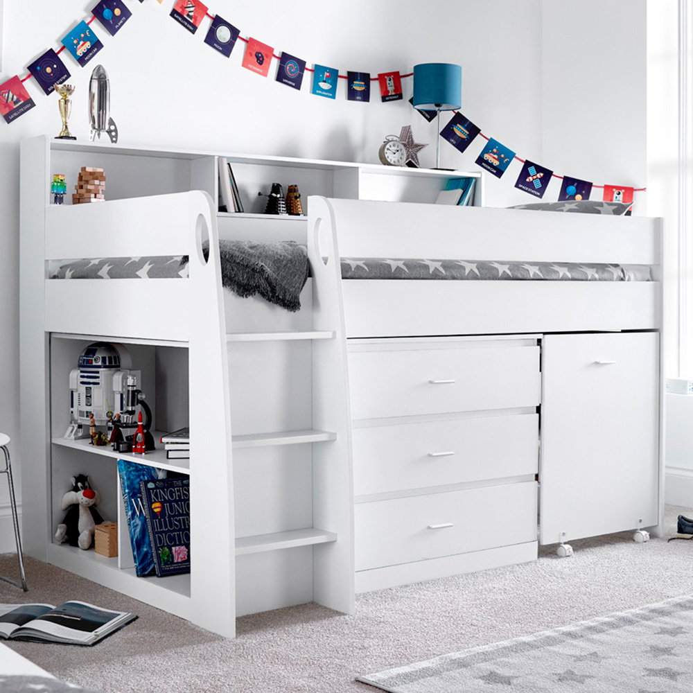 Ersa Mid Sleeper White Desk and Storage Bed with Pocket Mattress Image 1
