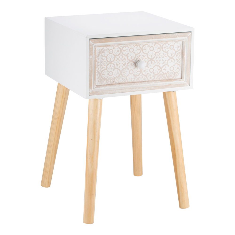 Floral Patterned Single Drawer White Small Side Table Image 2
