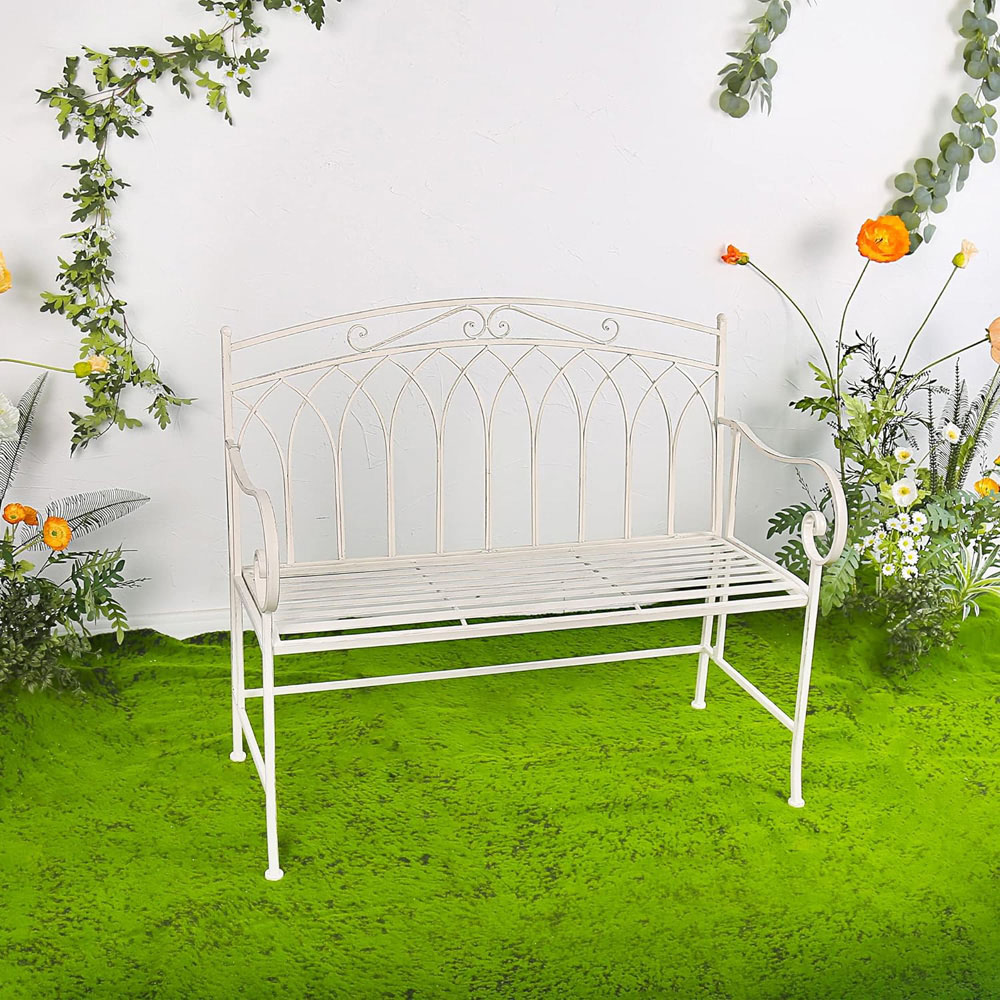 GlamHaus Varesa Antique White Garden Bench Image 9