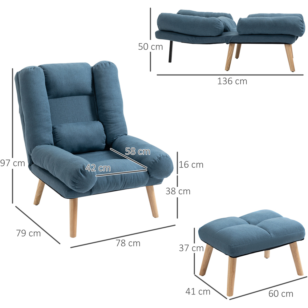 Portland Blue Linen Manual Recliner Chair with Footstool Image 9