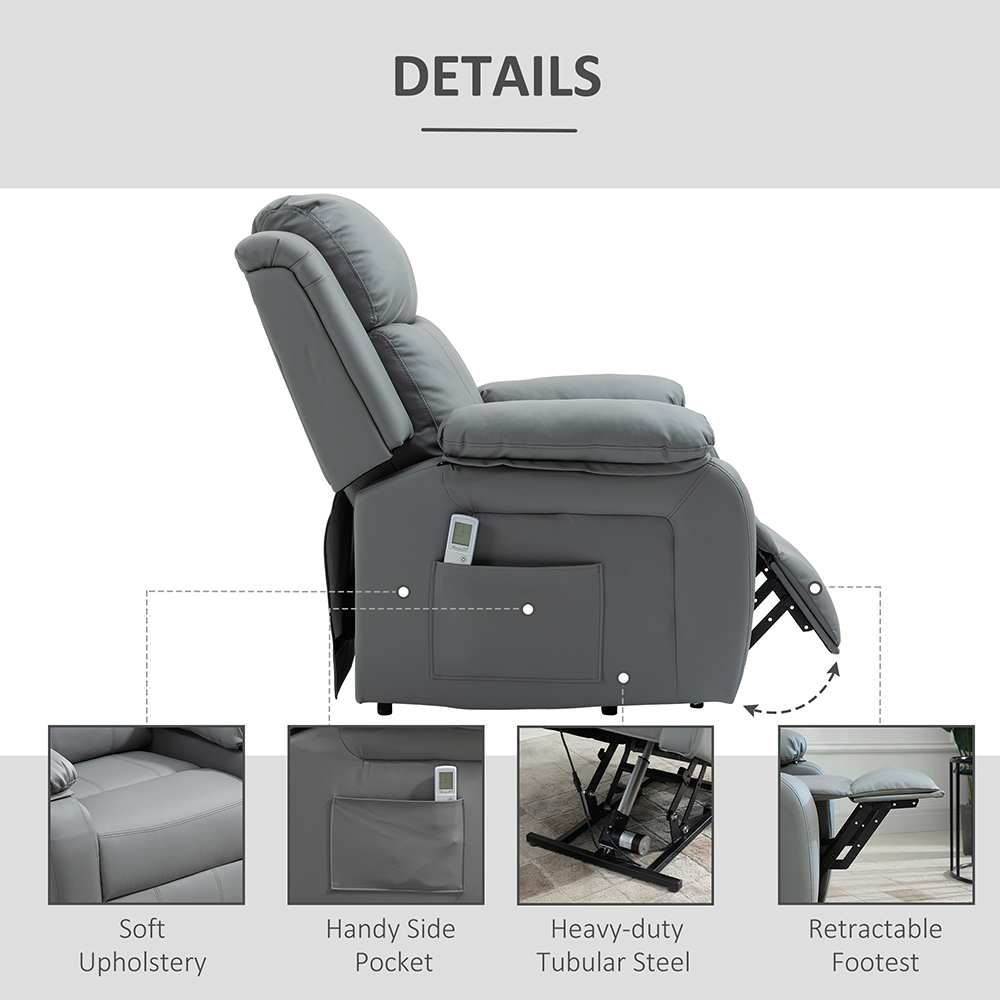 Portland Grey PU Leather Power Lift Reclining Massage Chair with Remote Image 4