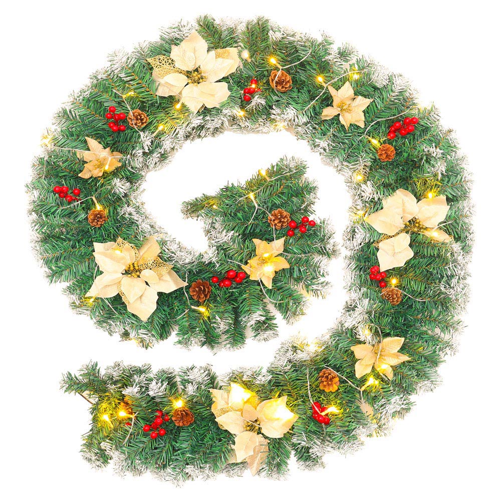 Living and Home Spruce White Poinsettia Christmas Garland 270cm Image 1