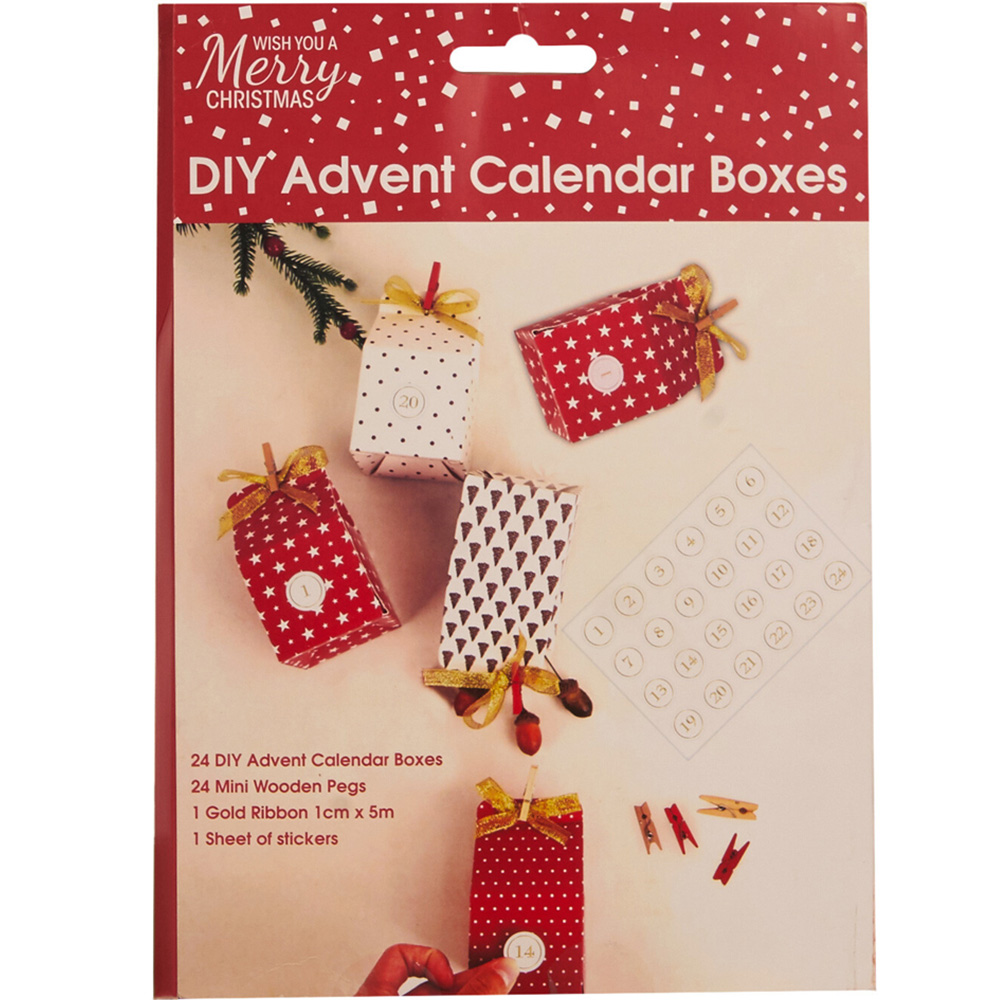 Make Your Own Red Festive Pattern Advent Calendar Box Kit Image 3
