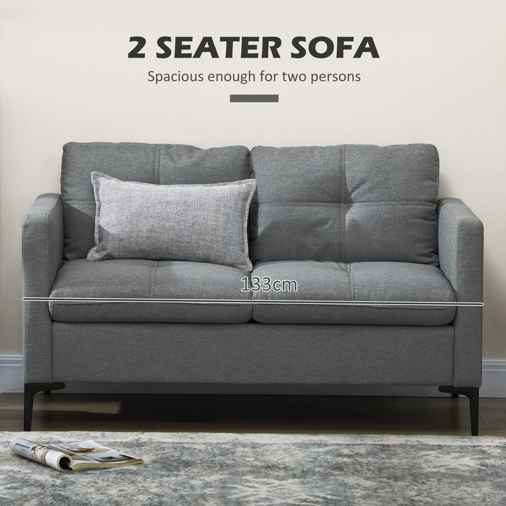 Portland 2 Seater Dark Grey Linen Fabric Loveseat Sofa Image 4