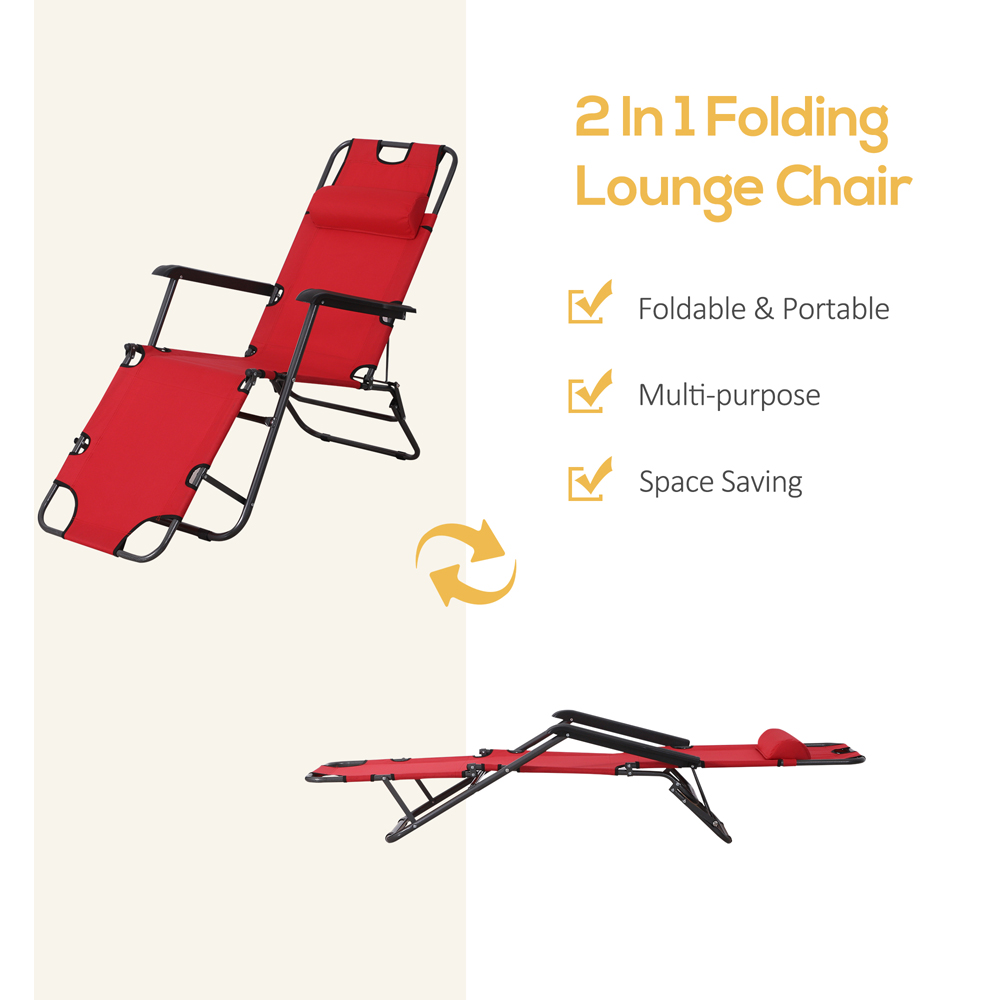 Outsunny 2 in 1 Red Folding Recliner Chair and Sun Lounger Image 4