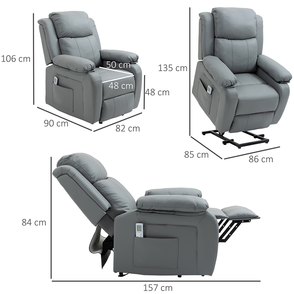 Portland Grey PU Leather Power Lift Reclining Massage Chair with Remote Image 7