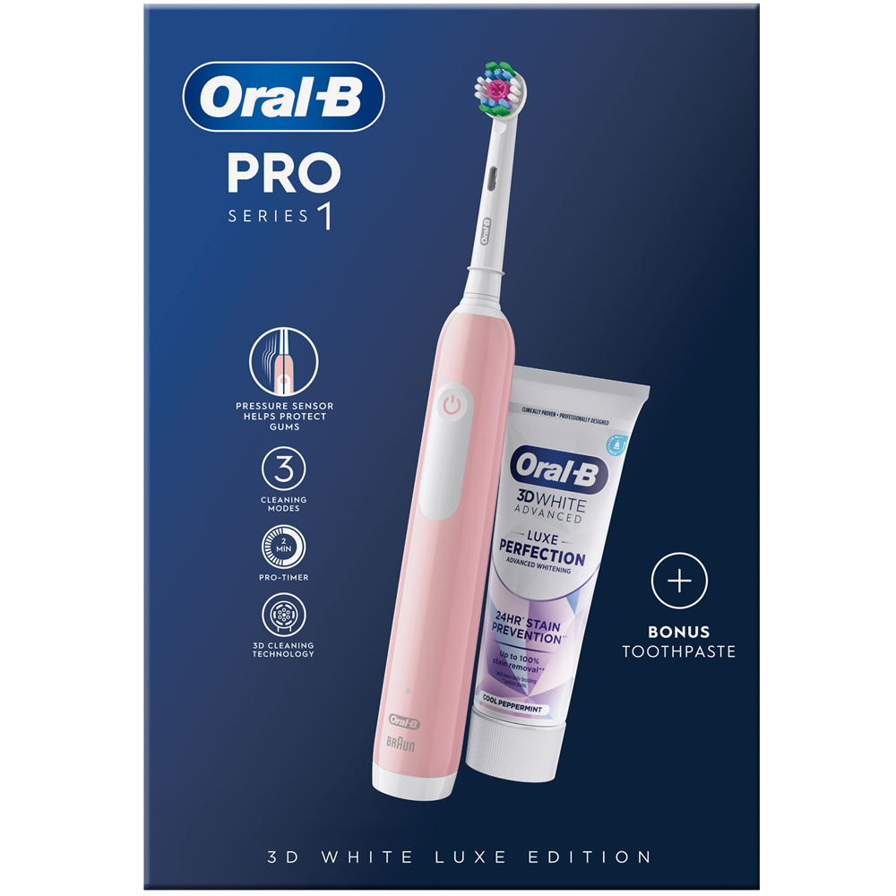 Oral-B Pro Series 1 3D White Pink Electric Toothbrush with Paste Image 1