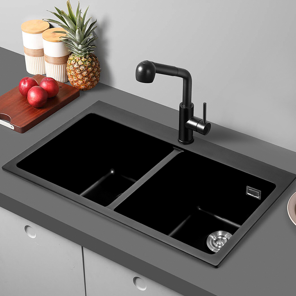 Living and Home Black Double Undermount Kitchen Sink Bowl 83.5 x 49cm Image 2