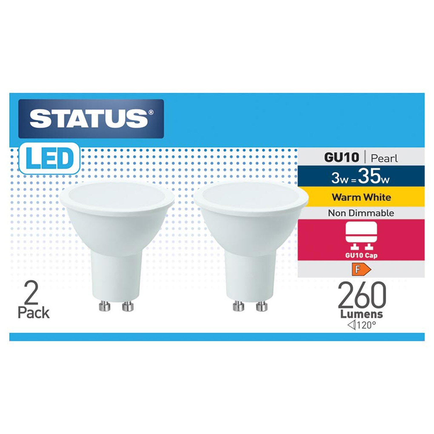 Status GU10 Pearl Warm White LED 3w 2 Pack Image 1