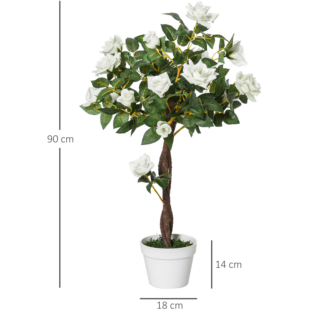Outsunny White Flowers Rose Tree Artificial Plant In Pot 3ft Image 3