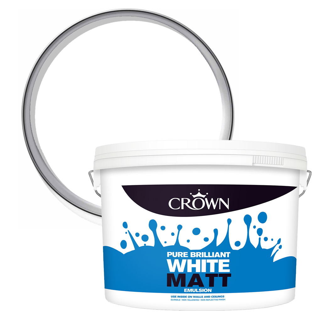 Crown Walls & Ceilings Pure Brilliant White Standard Matt Emulsion Paint 10L Image 1