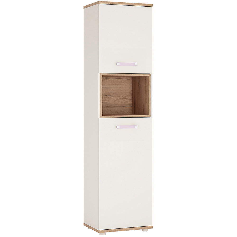 Florence 4KIDS 2 Door Oak and White Tall Cabinet with Lilac Handles Image 2