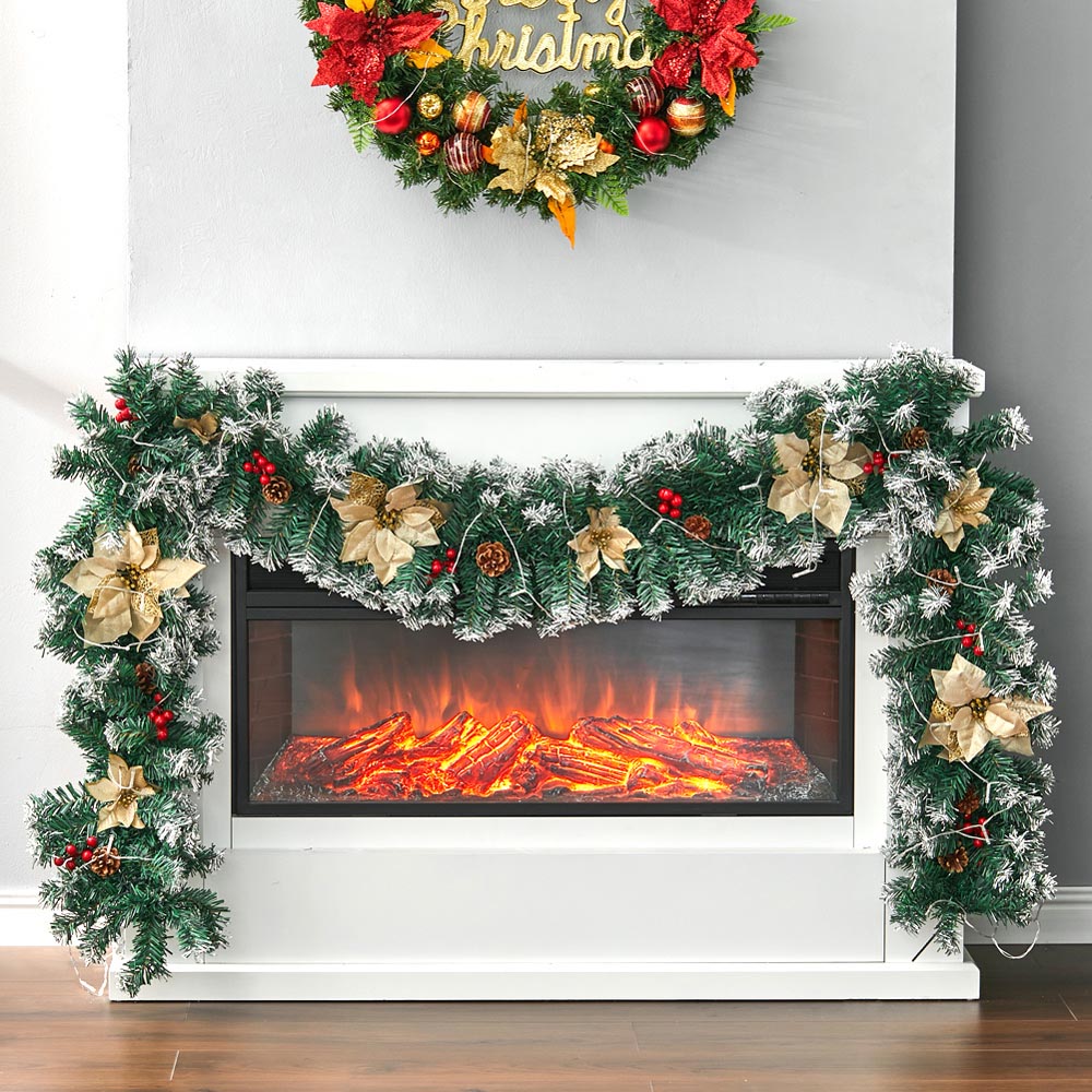 Living and Home Spruce White Poinsettia Christmas Garland 270cm Image 2