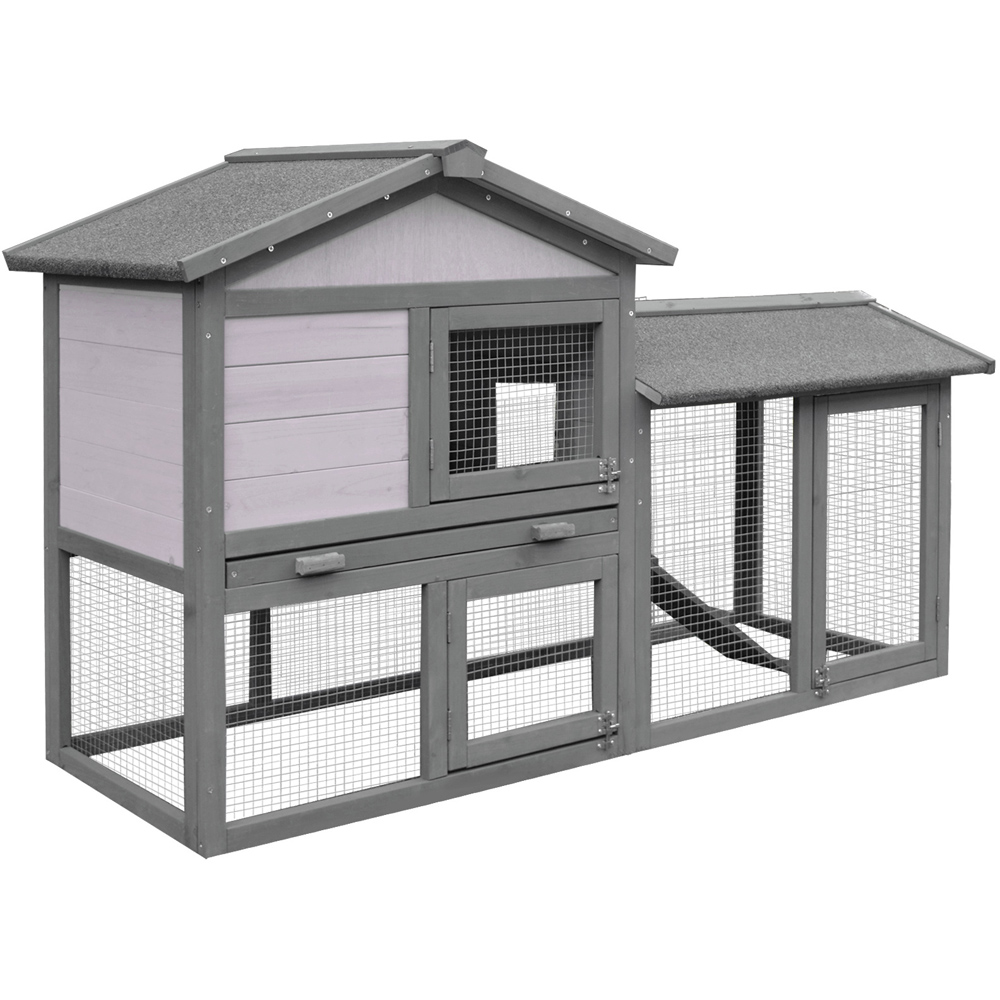 PawHut 2 Tier Wooden Rabbit Hutch with Ramp Image 1