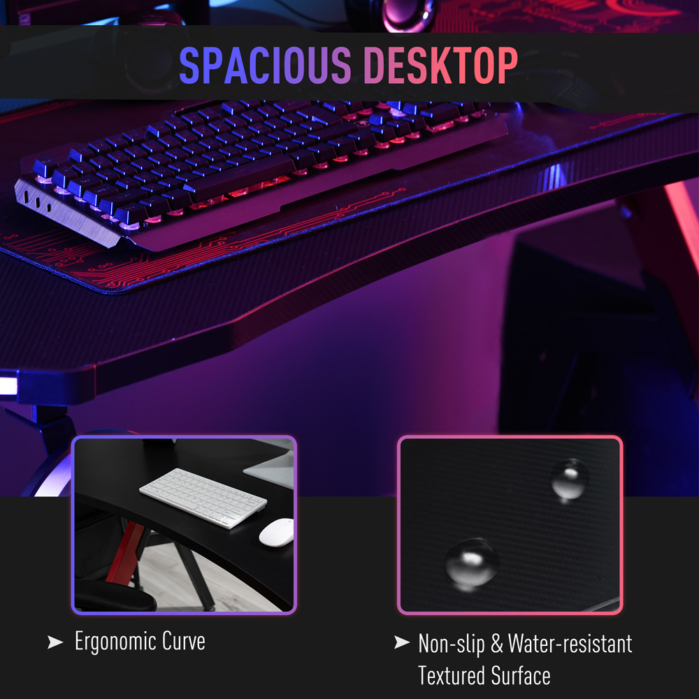 Portland LED Ergonomic Gaming Desk with Cup Holder Black and Red Image 6