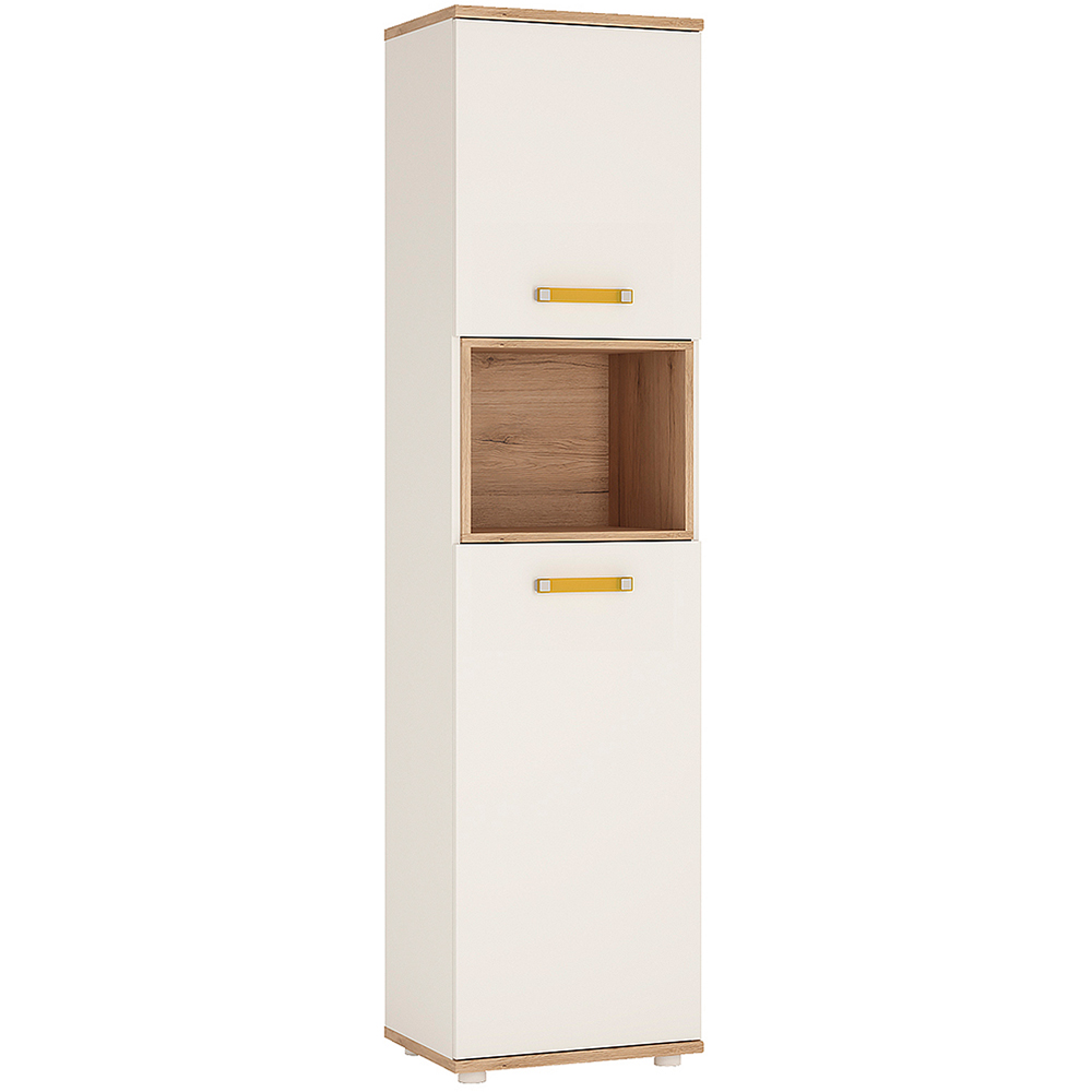 Florence 4KIDS 2 Door Oak and White Tall Cabinet with Orange Handles Image 2
