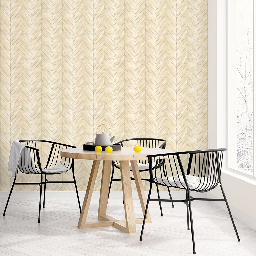Galerie Organic Textures Herringbone Wood Beige Wallpaper Image 2