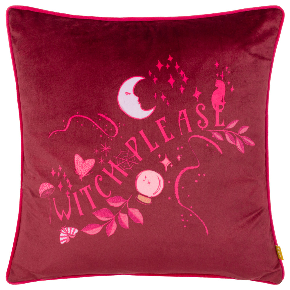 furn. Purple Witch Please Velvet Touch Piped Cushion Image 1